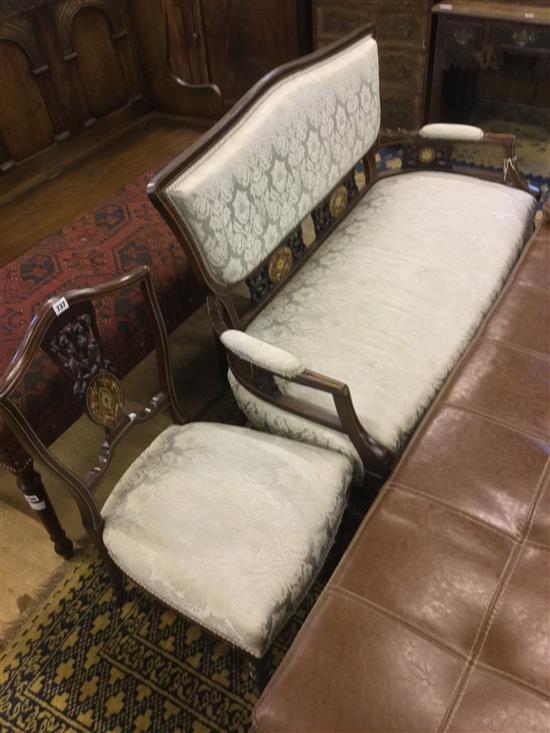 Late Victorian carved & inlaid part salon suite, comprising settee and single chair